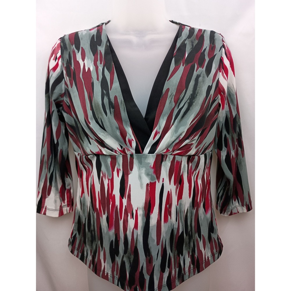 artsy grunge red gray black office blouse S abstract whimsigoth punk‎